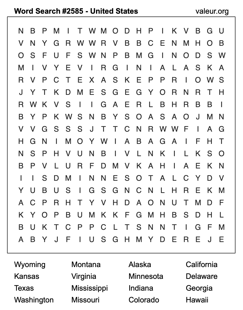 United States Word Search Puzzle #2585