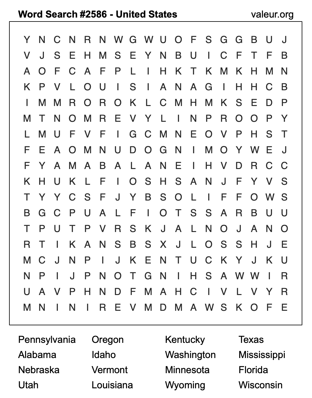 United States Word Search Puzzle #2586