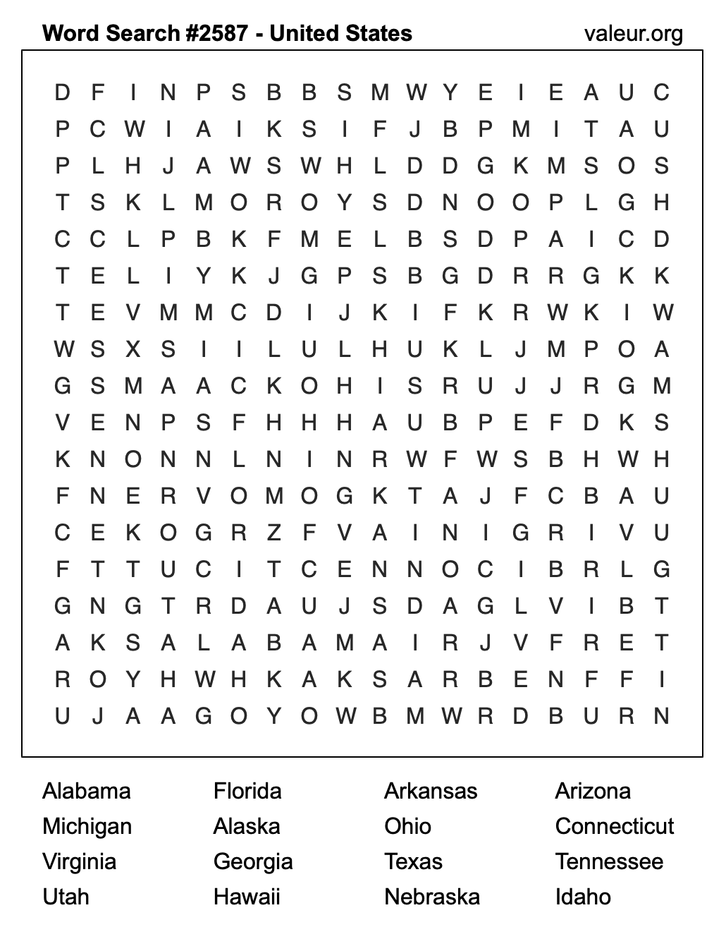 United States Word Search Puzzle #2587