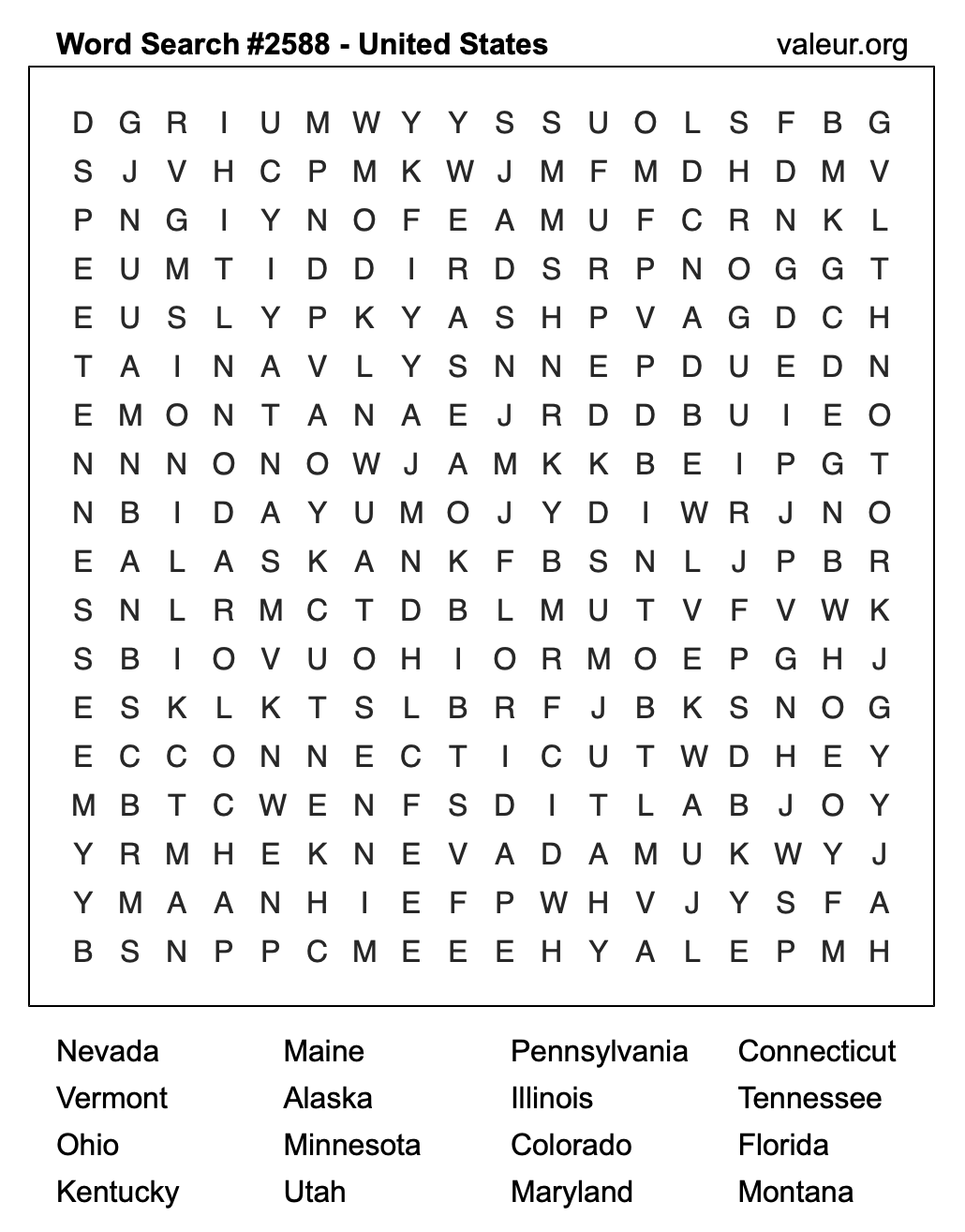 United States Word Search Puzzle #2588