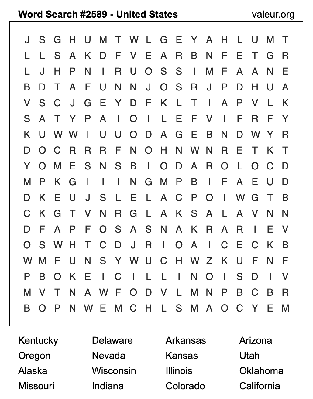 United States Word Search Puzzle #2589