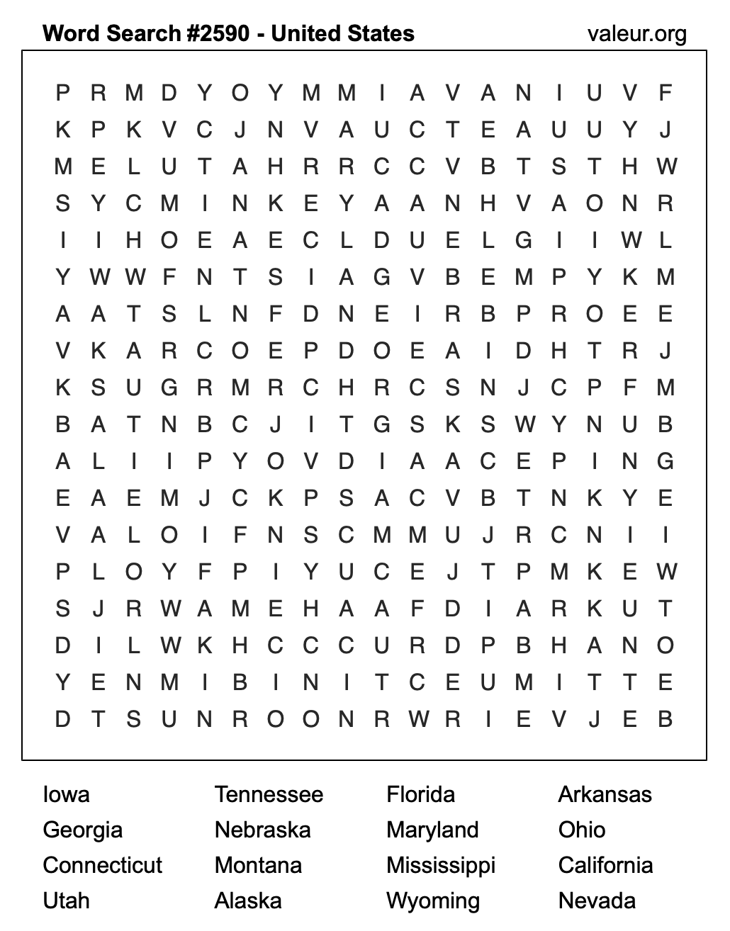 United States Word Search Puzzle #2590