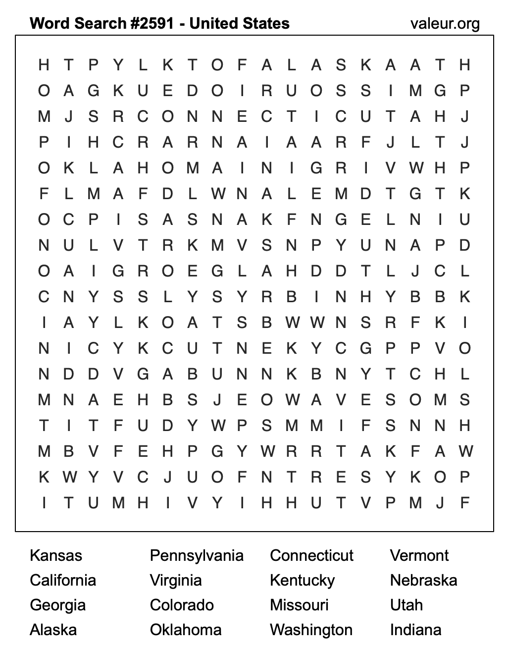 United States Word Search Puzzle #2591