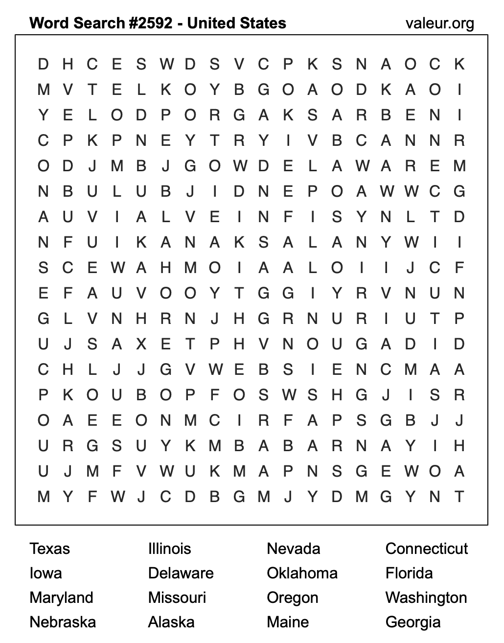 United States Word Search Puzzle #2592