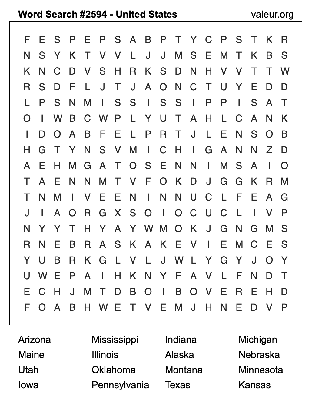 United States Word Search Puzzle #2594