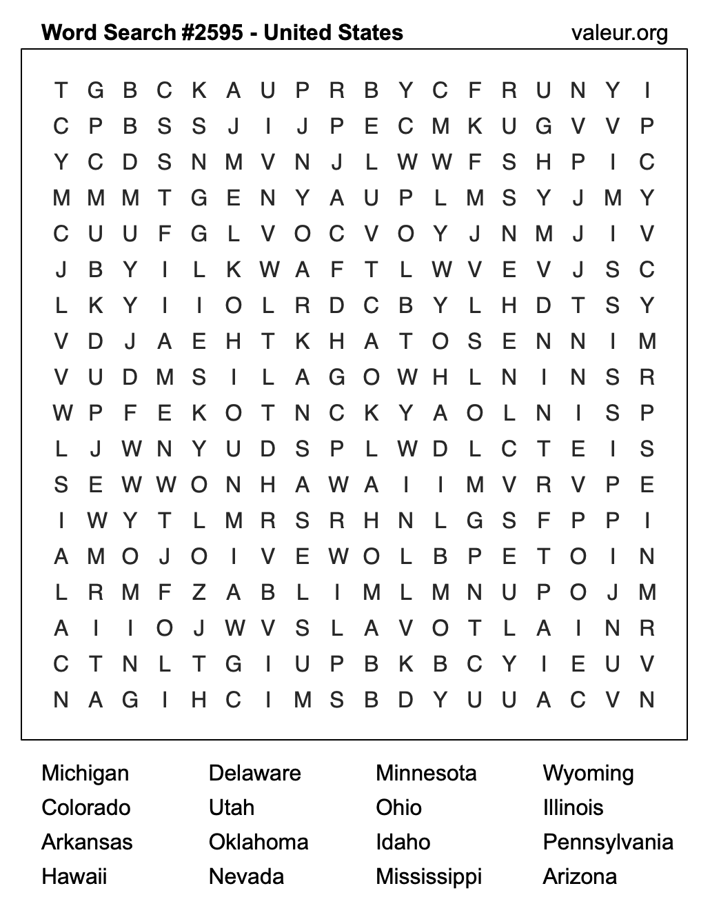 United States Word Search Puzzle #2595