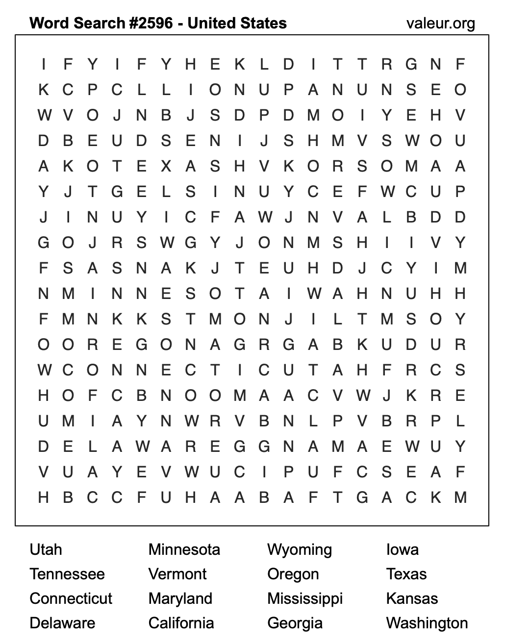 United States Word Search Puzzle #2596