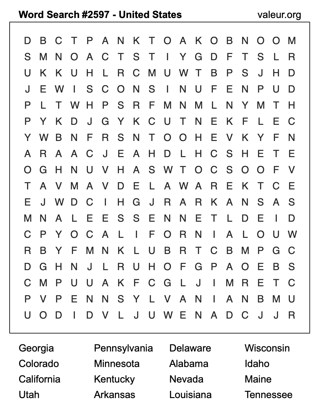 United States Word Search Puzzle #2597