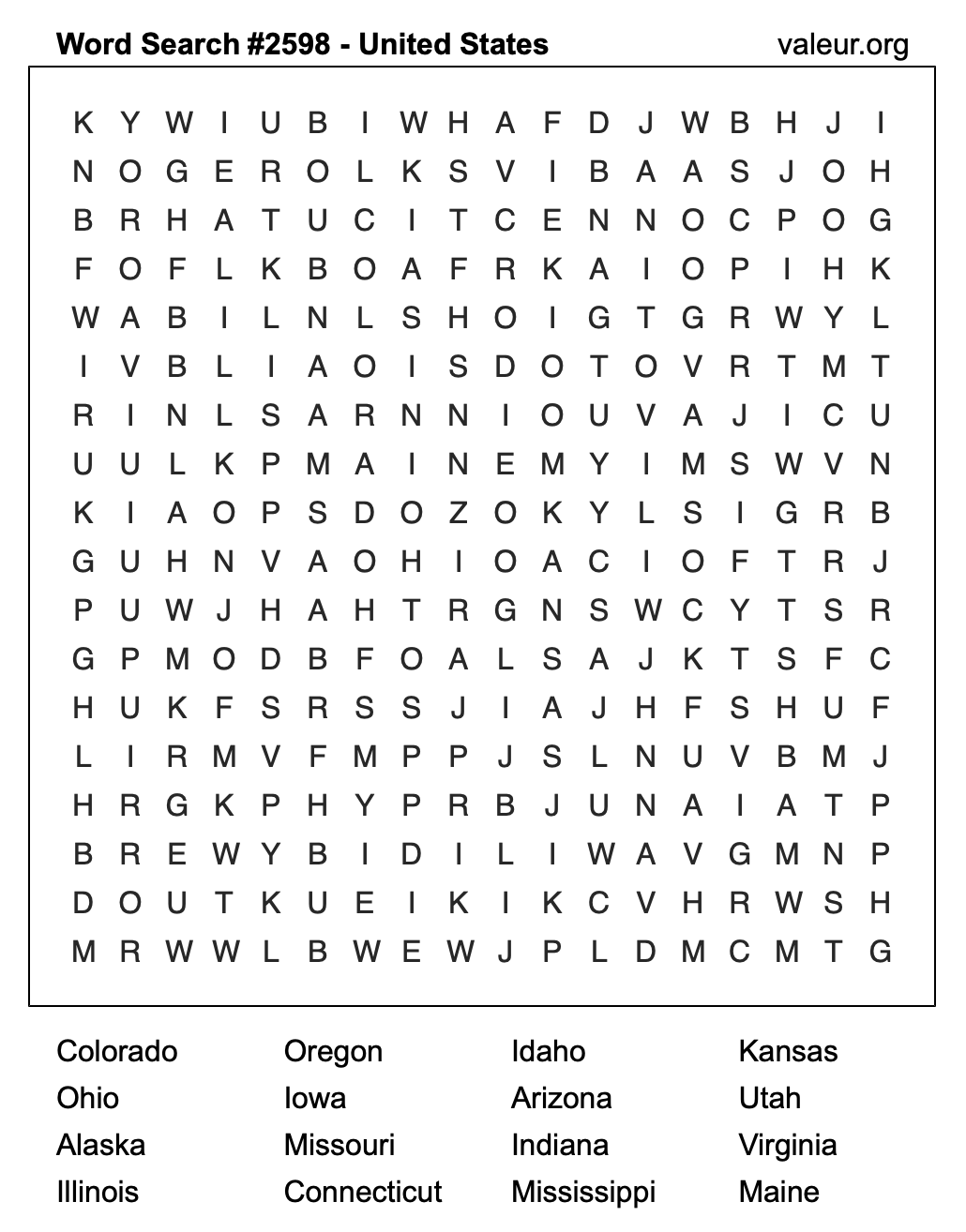 United States Word Search Puzzle #2598