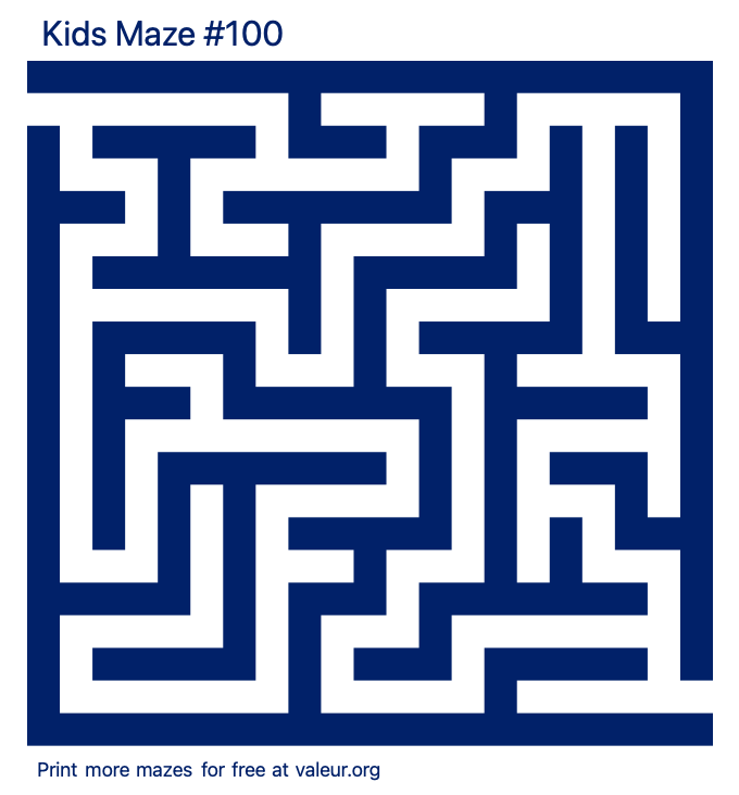 Free Printable Kids Maze number 100