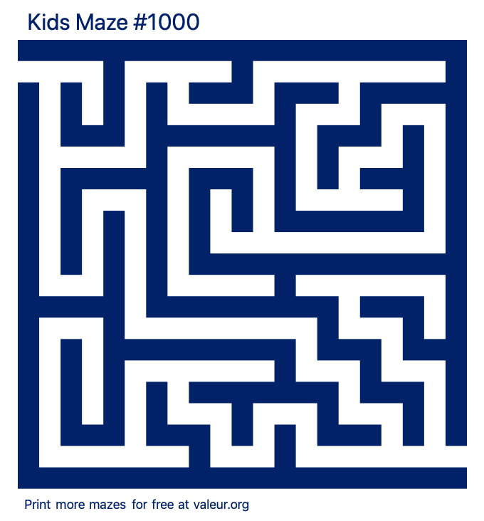 Free Printable Kids Maze number 1000