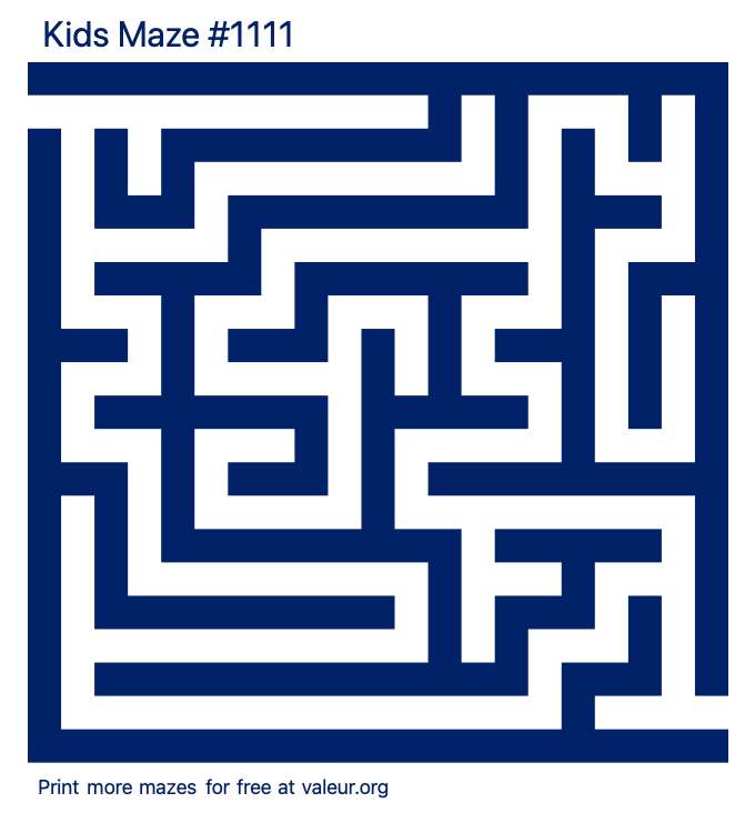 Free Printable Kids Maze number 1111