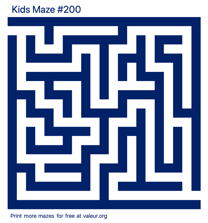 Free Printable Kids Maze number 200