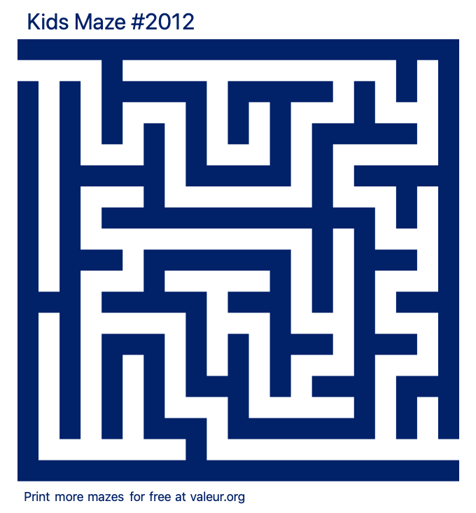 Free Printable Kids Maze number 2012