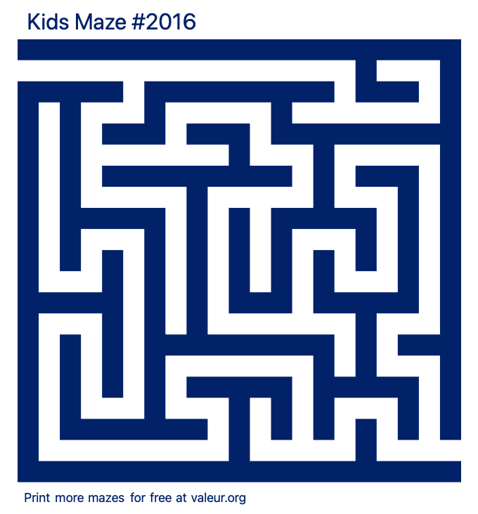 Free Printable Kids Maze number 2016