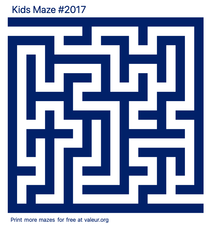 Free Printable Kids Maze number 2017