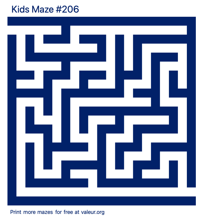 Free Printable Kids Maze number 206