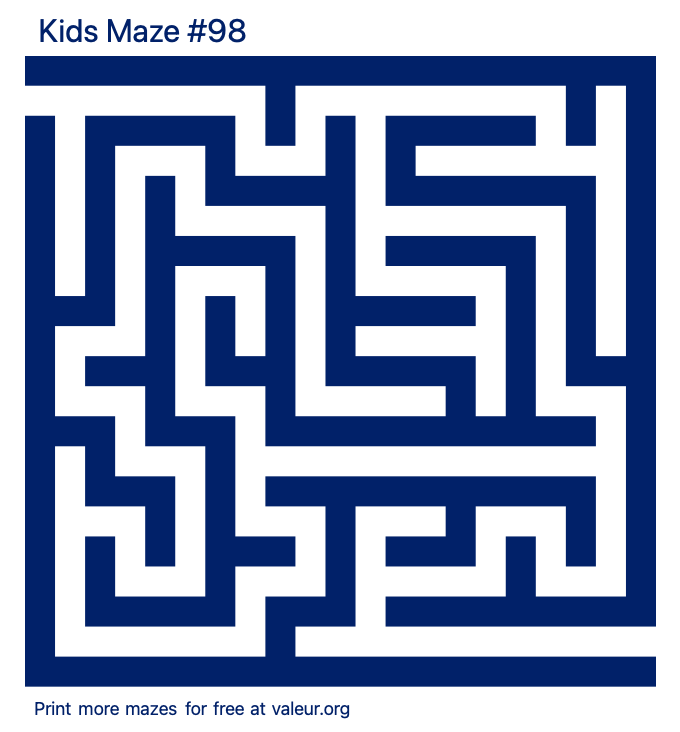 Free Printable Kids Maze number 98