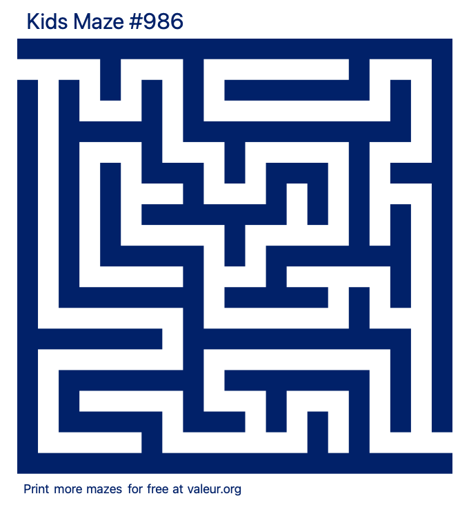 Free Printable Kids Maze number 986
