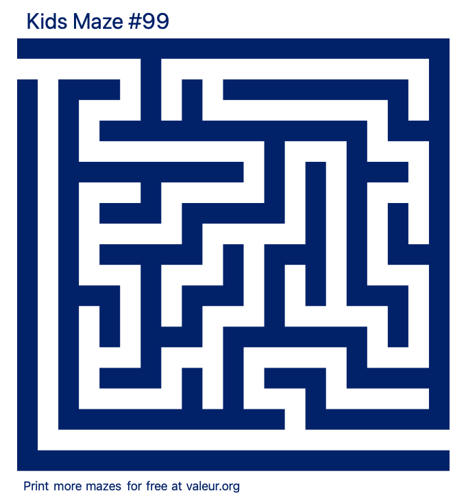 Free Printable Kids Maze number 99