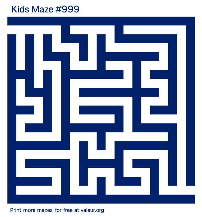 Free Printable Kids Maze number 999