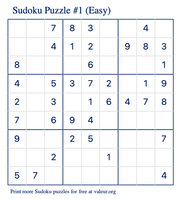 importere bølge transportabel Free Printable Easy Sudoku with the Answer #1