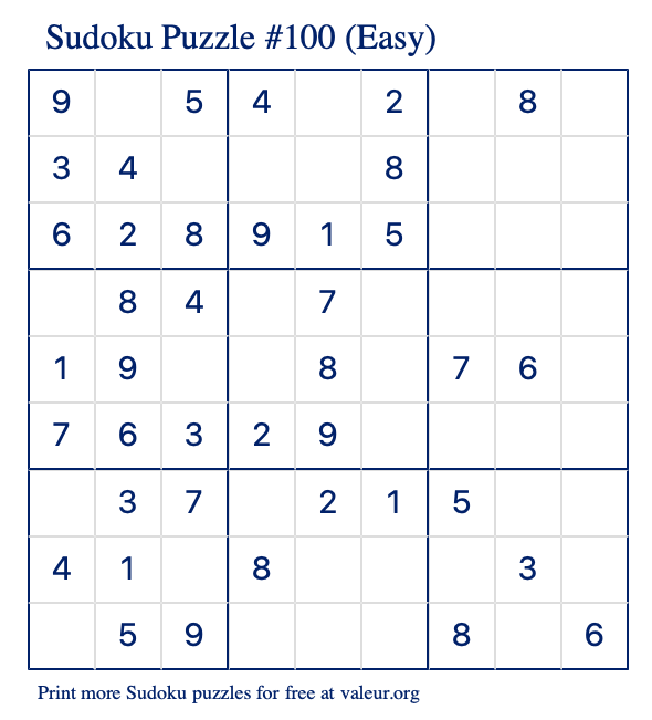 Free Printable Easy Sudoku Puzzle number 100