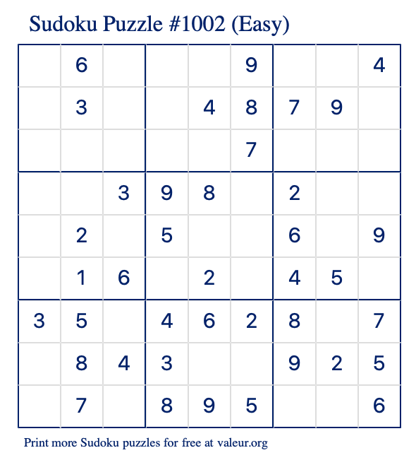 free printable easy sudoku with the answer 1002