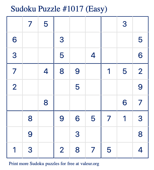 Free Printable Easy Sudoku With The Answer 1017