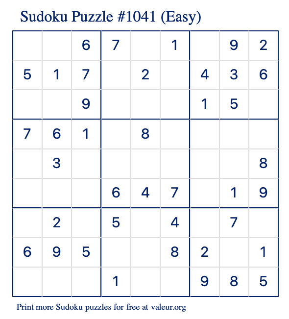 Free Printable Easy Sudoku with the Answer 1041