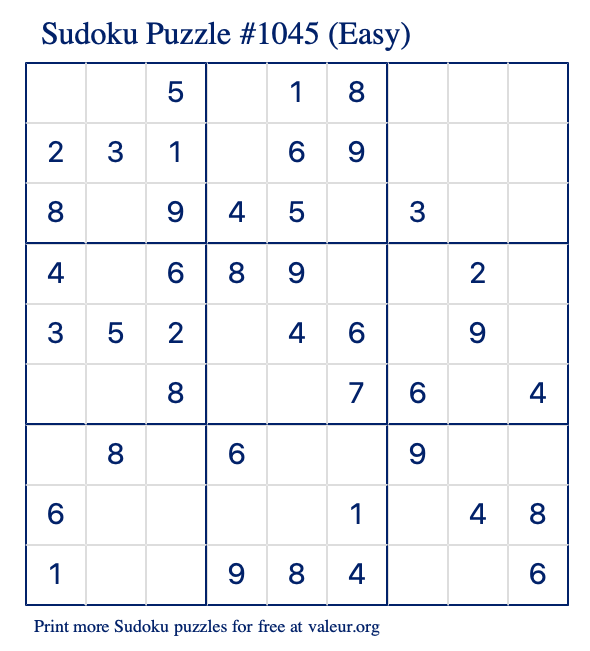 Free Printable Easy Sudoku Puzzle number 1045