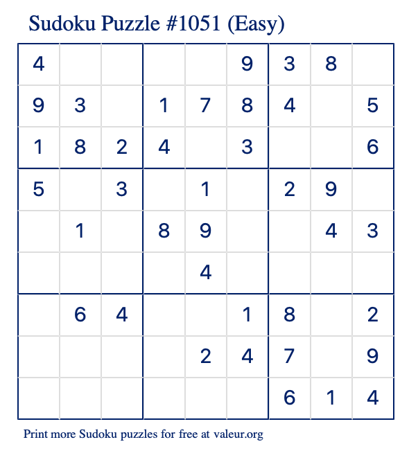 free printable easy sudoku with the answer 1051