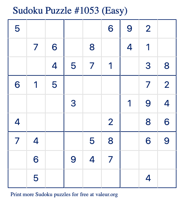 Free Printable Easy Sudoku Puzzle number 1053