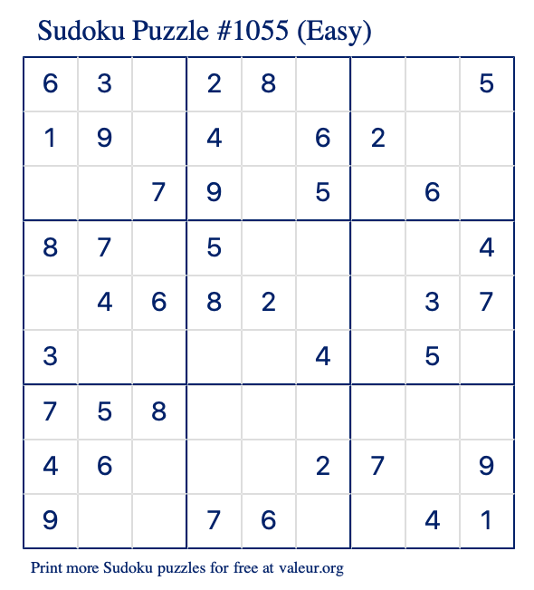 Free Printable Easy Sudoku Puzzle number 1055