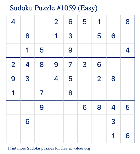 Free Printable Easy Sudoku Puzzle number 1059