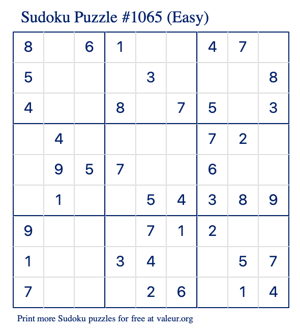 Free Printable Easy Sudoku Puzzle number 1065