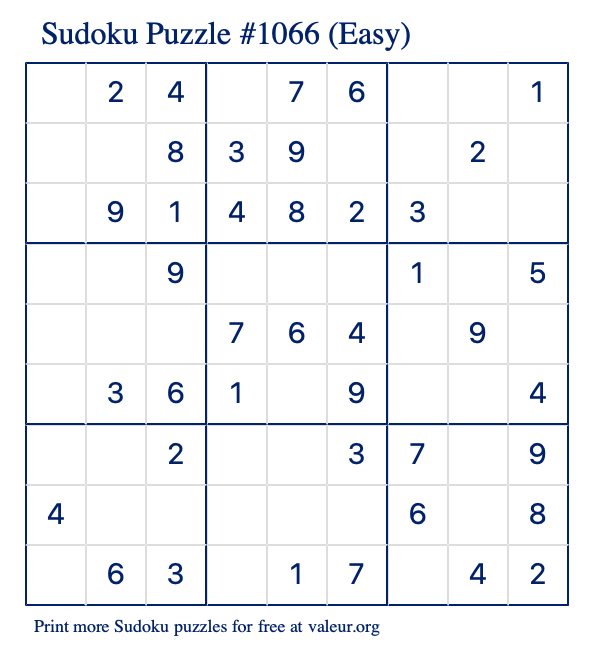 Free Printable Easy Sudoku Puzzle number 1066