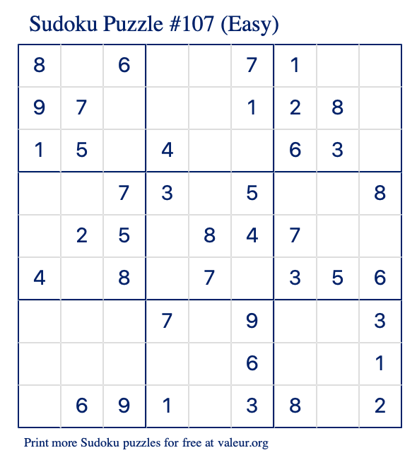 Free Printable Easy Sudoku Puzzle number 107