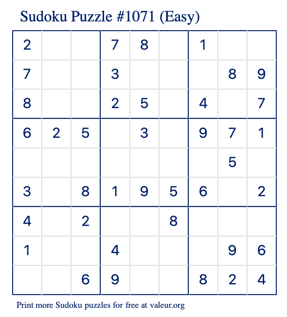 Free Printable Easy Sudoku Puzzle number 1071