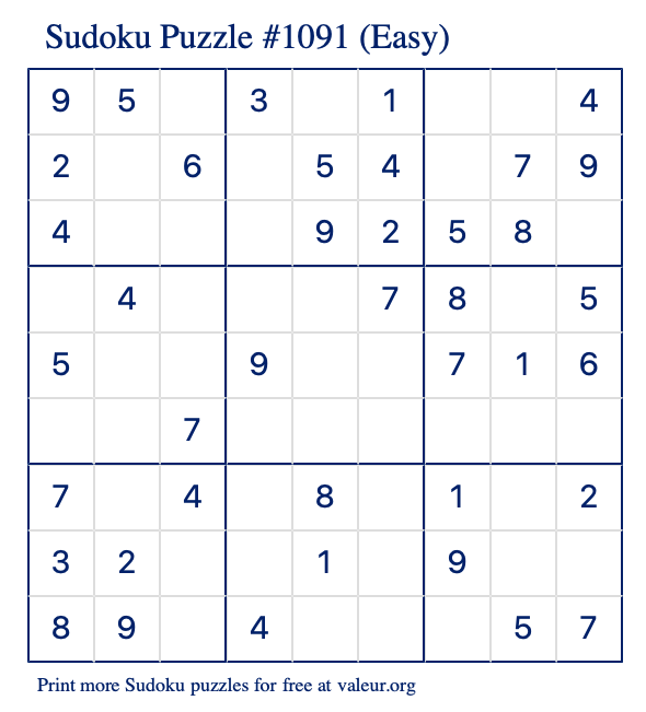 Free Printable Easy Sudoku Puzzle number 1091