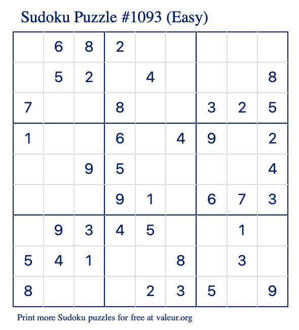 Free Printable Easy Sudoku Puzzle number 1093