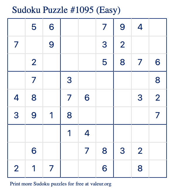 Free Printable Easy Sudoku Puzzle number 1095