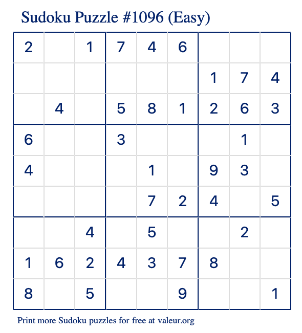 Free Printable Easy Sudoku Puzzle number 1096