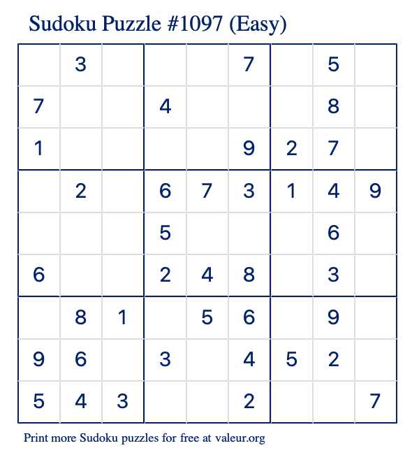 Free Printable Easy Sudoku Puzzle number 1097