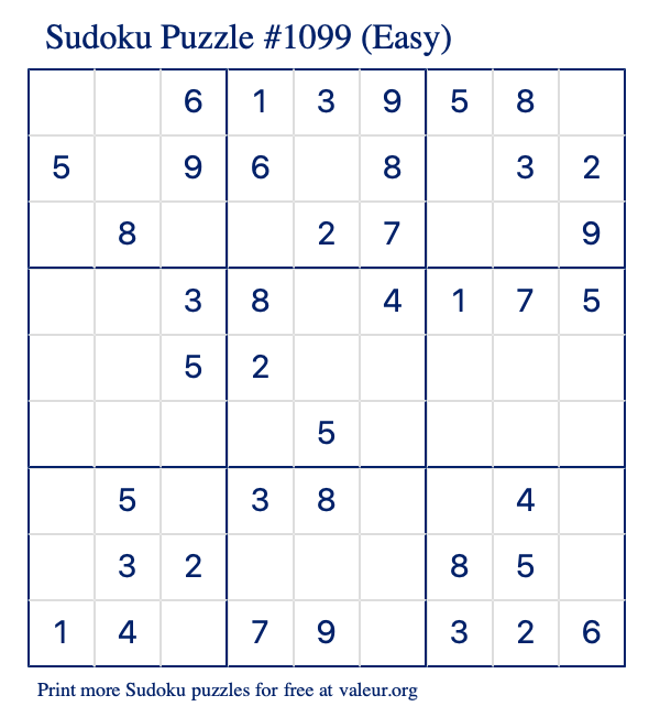 Free Printable Easy Sudoku Puzzle number 1099