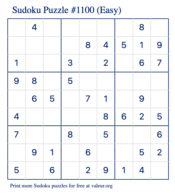 Free Printable Easy Sudoku Puzzle number 1100