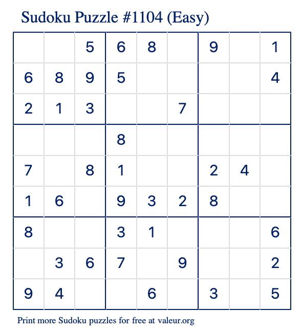 Free Printable Easy Sudoku Puzzle number 1104