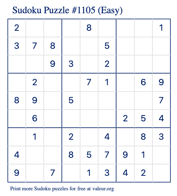 Free Printable Easy Sudoku Puzzle number 1105