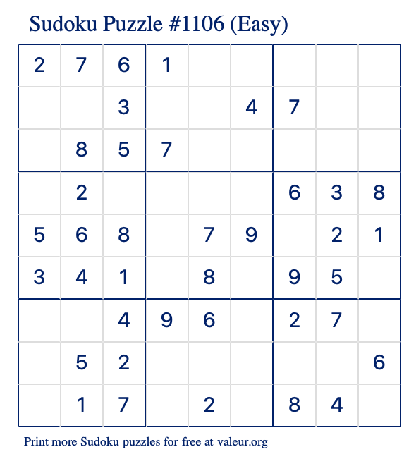 Free Printable Easy Sudoku Puzzle number 1106