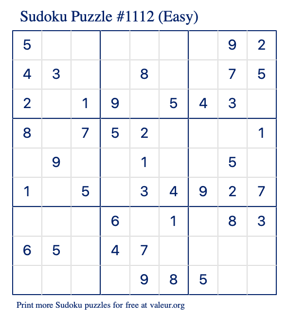 Free Printable Easy Sudoku Puzzle number 1112